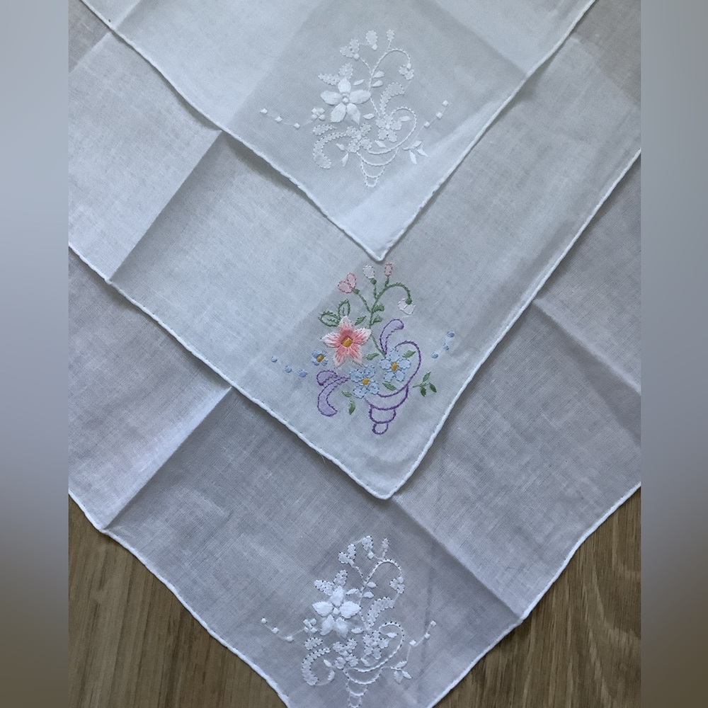 Set of 3 New cotton hand embroidered handkerchiefs hankie
